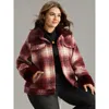 Bloomchic Women's Plus Size Plaid Patchwork Button Through Fuzzy Trim Jacket Multicolor Lined 10/m In Multi
