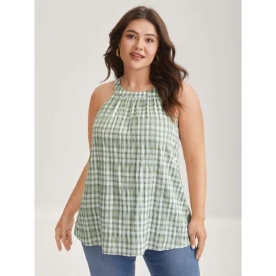 Bloomchic Women's Plus Size Plaid Pattern Halter Neck Tank Top Mint Elegant A-line 18-20/2x In Green