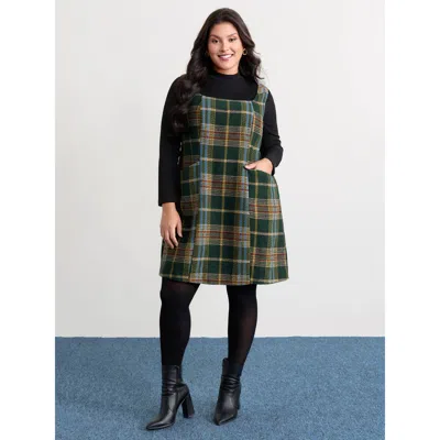 Bloomchic Women's Plus Size Plaid Pattern Slant Pockets Knee Dress Truegreen Plaid Mini Elegant Non 12/l