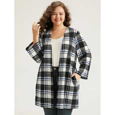Bloomchic Women's Plus Size Plaid Print Pocket Open Front Kimono Multicolor Colorblock Pocket 14-16/1x