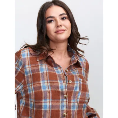 Bloomchic Women's Plus Size Plaid Print Vintage Button-down Shirt Brightorange Casual Long Sleeve 10/m
