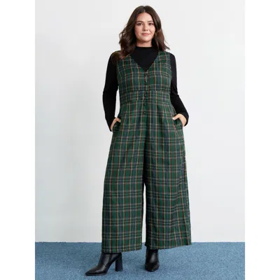 Bloomchic Women's Plus Size Plaid Print V-neck Straight-leg Jumpsuit Multicolor Casual 10/m