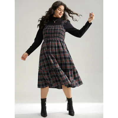 Bloomchic Women's Plus Size Plaid Ruffle Trim Shirred Spaghetti Strap Dress Indigo Dailywear Printed 30/6x In Purple