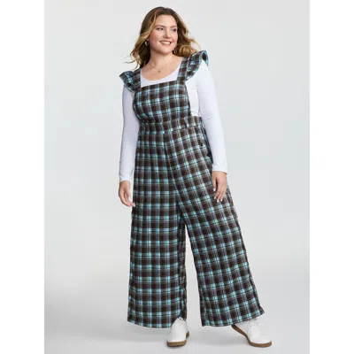 Bloomchic Women's Plus Size Plaid Ruffled Sleeve Backless Tie Jumpsuit Multicolor Casual Relaxed Fit 10/m