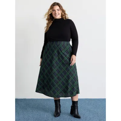 Bloomchic Women's Plus Size Plaid Stretchy Flowy Maxi Skirt Darkgreen Non A-line Elegant 10/m In Green