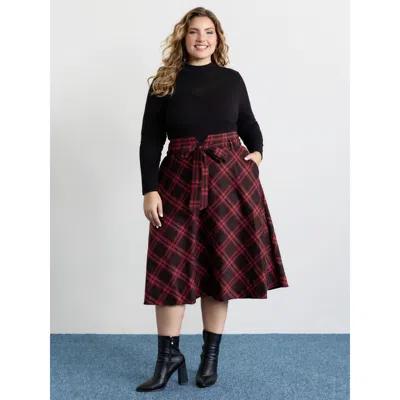 Bloomchic Women's Plus Size Plaid Waist-tie Flowy Midi Skirt Multicolor Bowknot A-line Elegant 12/l