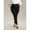 Bloomchic Women's Plus Size Plain Black Wash Button Through Jeans Black Plain Plain High Stretch 10/m In Black