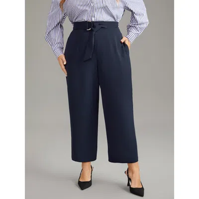 Bloomchic Women's Plus Size Plain Buckle Detail Bowknot Pocket Pants Midnight High Rise Dailywear 14-16/1x In Blue