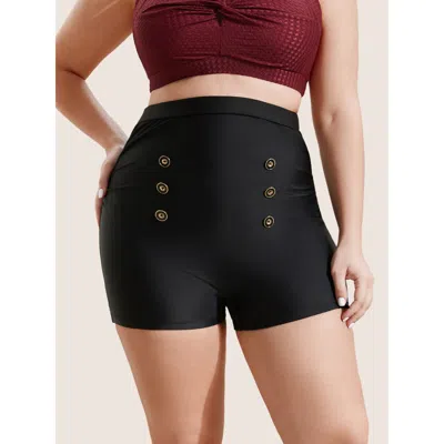 Bloomchic Women's Plus Size Plain Button Detail Skinny Swim Bottom Black Non Button 22-24/3x