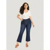 Bloomchic Women's Plus Size Plain Button Fly High Rise Bootcut Jeans Darkblue Plain Plain Medium Stretch 14/1x In Blue