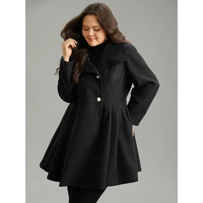 Bloomchic Women's Plus Size Plain Button Up Pocket Asymmetrical Lapel Collar Coat Black Button Front A-line 22