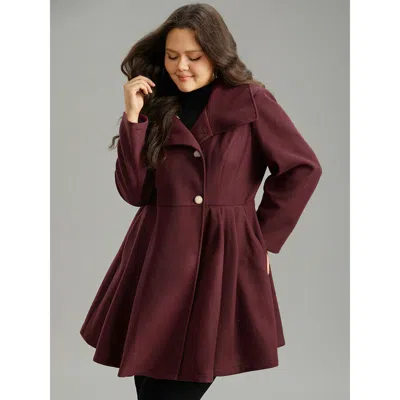 Bloomchic Women's Plus Size Plain Button Up Pocket Asymmetrical Lapel Collar Coat Burgundy Button Front A-line