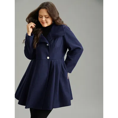 Bloomchic Women's Plus Size Plain Button Up Pocket Asymmetrical Lapel Collar Coat Indigo Button Front A-line 1 In Purple