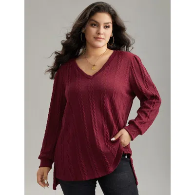 Bloomchic Women's Plus Size Plain Cable Knit Elastic Cuffs Sweatshirt Raspberry Plain Dailywear 18-20/2x In Pink