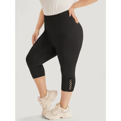 Bloomchic Women's Plus Size Plain Crisscross Side Patchwork High Rise Leggings Black High Stretch High Rise Da