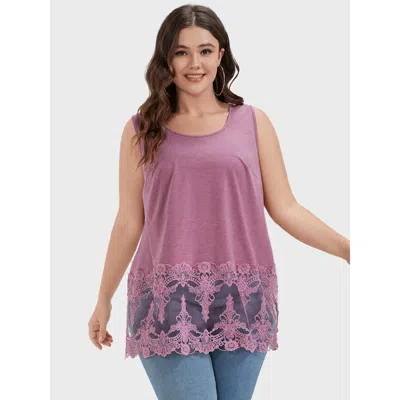 Bloomchic Women's Plus Size Plain Crochet Lace Tank Top Dustypink Dailywear 10/m In Pink