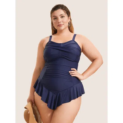 Bloomchic Women's Plus Size Plain Crossover Flutter Trim One Piece Swimsuit Indigo Non Adaptive-fit 30/6x In Purple