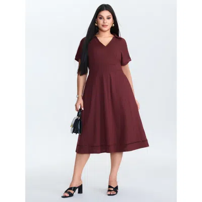 Bloomchic Women's Plus Size Plain Cut Out Cinched-flared Midi Dress Burgundy Solid Midi Office Patchwork 28/5x