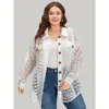 Bloomchic Women's Plus Size Plain Cut Out Lace Patchwork Button Through Jacket White Patchwork 10/m In White