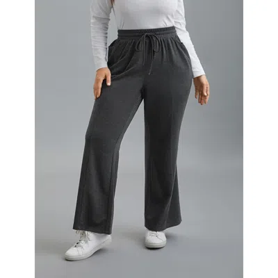 Bloomchic Women's Plus Size Plain Drawstring Elastic Waist Bootcut Pants Dimgray Non Slight Flare Mid Rise Eve