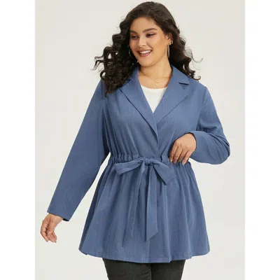 Bloomchic Women's Plus Size Plain Drawstring Knot Gathered Coat Indigo Plain 12/l In Purple