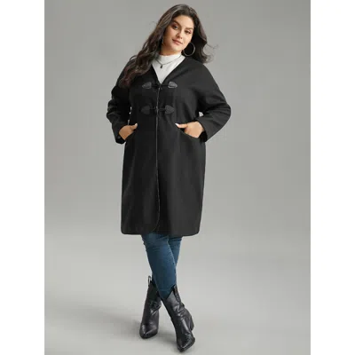 Bloomchic Women's Plus Size Plain Duffle Button Pocket Coat Black Plain 10/m
