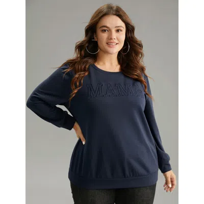 Bloomchic Women's Plus Size Plain Embroidered Mom Round Neck Sweatshirt Indigo Occupation Dailywear 14-16/1x In Purple