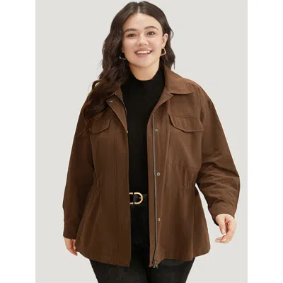 Bloomchic Women's Plus Size Plain Flap Pocket Gathered Coat Maroon Gathered 12/l In Burgundy