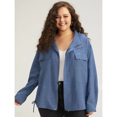 Bloomchic Women's Plus Size Plain Flap Pocket Zipper Lapel Collar Jacket Stone Plain 12/l In Gray
