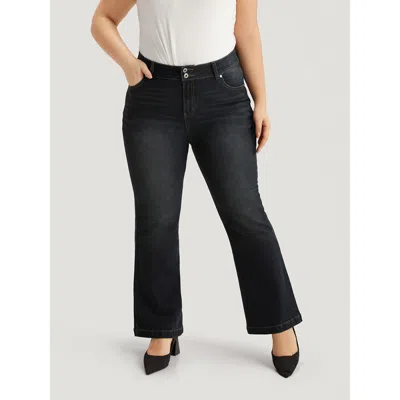 Bloomchic Women's Plus Size Plain Flare Leg Dark Wash Jeans Midnight Plain Plain High Stretch 10/m In Blue