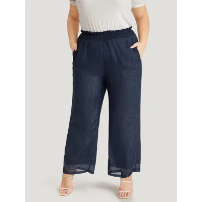 Bloomchic Women's Plus Size Plain Glitter Shirred Waist Pocket Pants Indigo High Rise Going Out 10/m In Purple