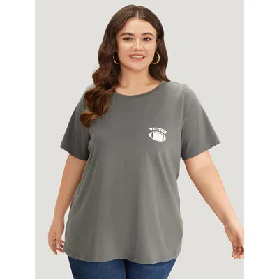 Bloomchic Women's Plus Size Plain Graphic Print Round Neck T-shirt Dimgray Dailywear 12/l