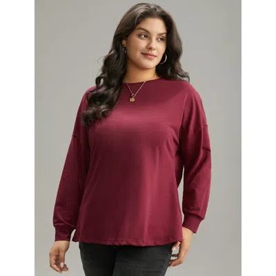 Bloomchic Women's Plus Size Plain Guipure Lace Crisscross Cut Out Sweatshirt Burgundy Plain Dailywear 10/m