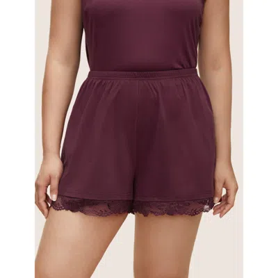 Bloomchic Women's Plus Size Plain Guipure Lace Detail Elastic Waist Pajama Bottoms Burgundy Non Non 14-16/1x