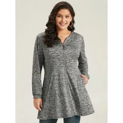 Bloomchic Women's Plus Size Plain Heather Zipper Pocket Hooded Jacket Dimgray Plain 10/m