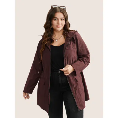 Bloomchic Women's Plus Size Plain Hooded Drawstring Gathered Zipper Jacket Scarlet Non 10/m In Red