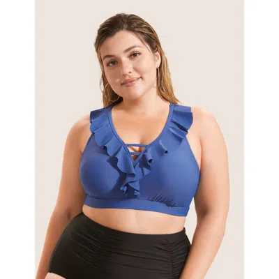 Bloomchic Women's Plus Size Plain Keyhole Ruffle Trim Swim Top Indigo Non Cut-out Adaptive-fit 30/6x In Purple