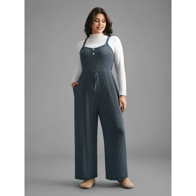 Bloomchic Women's Plus Size Plain Lace Patchwork Tie Knot Lounge Jumpsuit Aegean Full 12/l In Blue