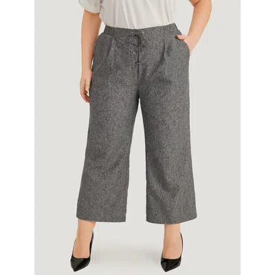 Bloomchic Women's Plus Size Plain Lace Up Pleated Straight Leg Pants Gray High Rise Office 12/l