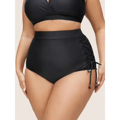 Bloomchic Women's Plus Size Plain Lace Up Side High Rise Swim Bottom Black Non Non 30/6x