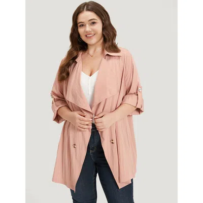 Bloomchic Women's Plus Size Plain Lapel Collar Asymmetrical Tab Sleeve Trench Coat Women Rouge Plain Plain Blo In Red