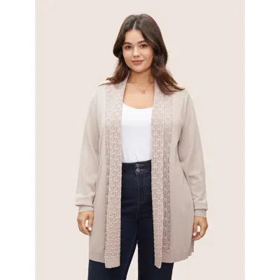 Bloomchic Women's Plus Size Plain Lapel Collar Pointelle Knit Backless Cardigan Apricot Long Sleeve 12/l In Orange