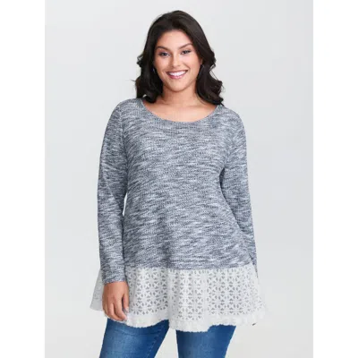 Bloomchic Women's Plus Size Plain Layered Lace Hem Knit Top Multicolor Long Sleeve Casual Round Neck 10/m