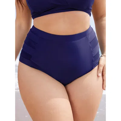 Bloomchic Women's Plus Size Plain Mesh Insert Swim Bottoms Indigo Plain 30/6x In Purple
