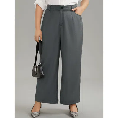Bloomchic Women's Plus Size Plain Pockec Straight Leg Zipper Fly Pants Dimgray High Rise Office 10/m