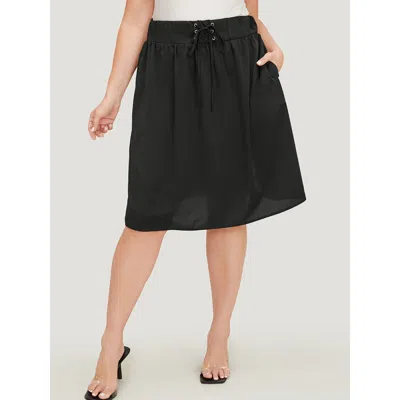Bloomchic Women's Plus Size Plain Pocket Lace Up Skirt Black Plain Dailywear 22-24/3x