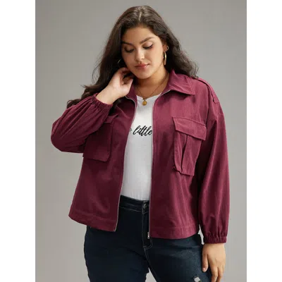 Bloomchic Women's Plus Size Plain Pocket Zipper Elastic Cuffs Jacket Scarlet Elastic Cuffs 14-16/1x In Red