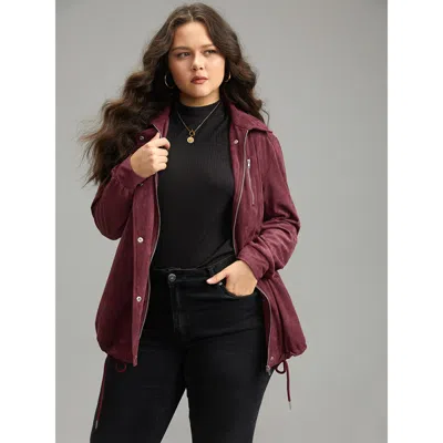 Bloomchic Women's Plus Size Plain Pocket Zipper Fly Drawstring Jacket Burgundy Plain 14-16/1x