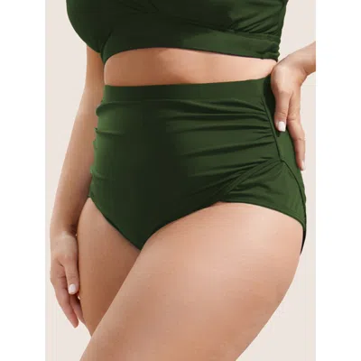 Bloomchic Women's Plus Size Plain Ruched High-waisted Bikini Bottom Armygreen Solid Booty Ruched Elastic Waist