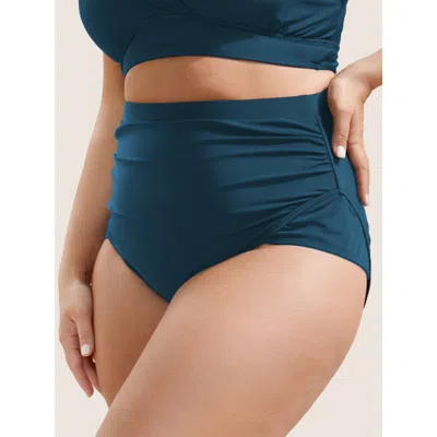 Bloomchic Women's Plus Size Plain Ruched High-waisted Bikini Bottom Darkslategray Solid Booty Ruched Elastic W
